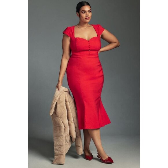 NWT Anthropologie Cecily Fit & Flare Sweetheart Dress 3X Red Sheath - Picture 1 of 8